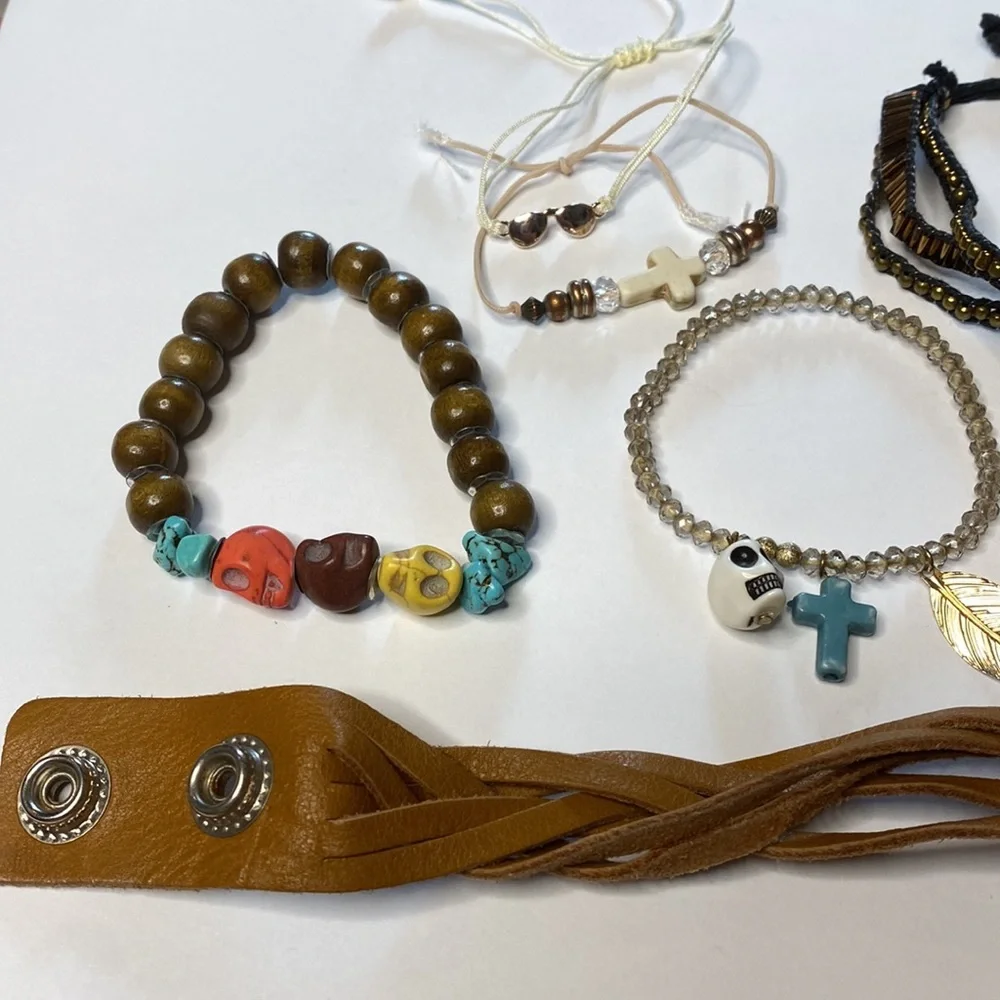 Boho bracelet skull leather braided bundle!!